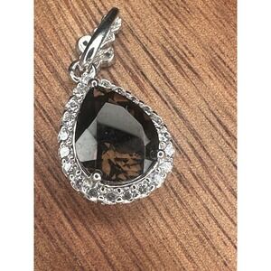 Sterling Silver Smoky Brown Topaz - CZ Accent Dotted Textured Halo Bail Pendant